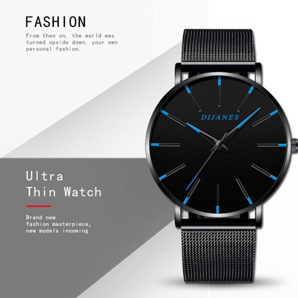 Maxpower (Black,Blue) Fashion Men Classic Business Black Watches Casual Quartz Wristwatches Luxury Round Blue Analog Watch Male Clock Gift Relojes Hombre Blue,Black