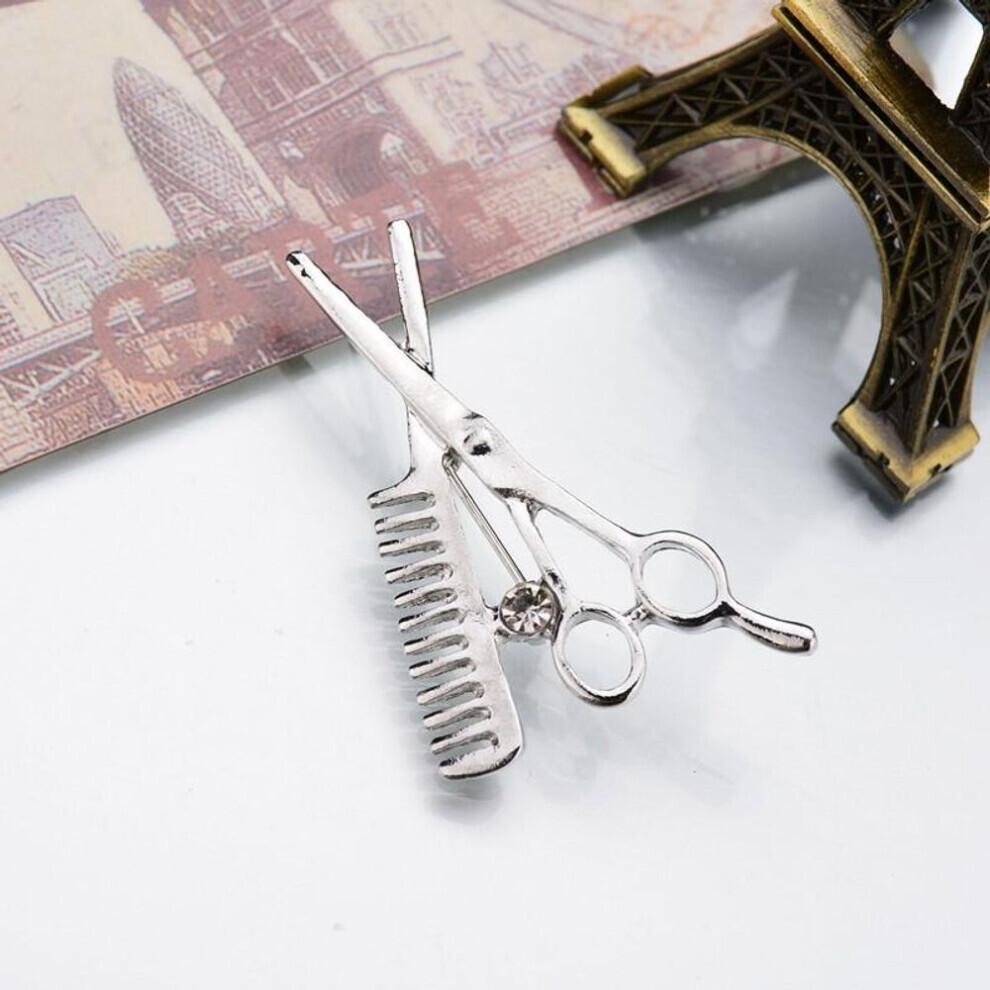 (silver) Crystal Comb Scissors Brooch Hat Collar Clips Hijab Pins Up Brooches Wedding