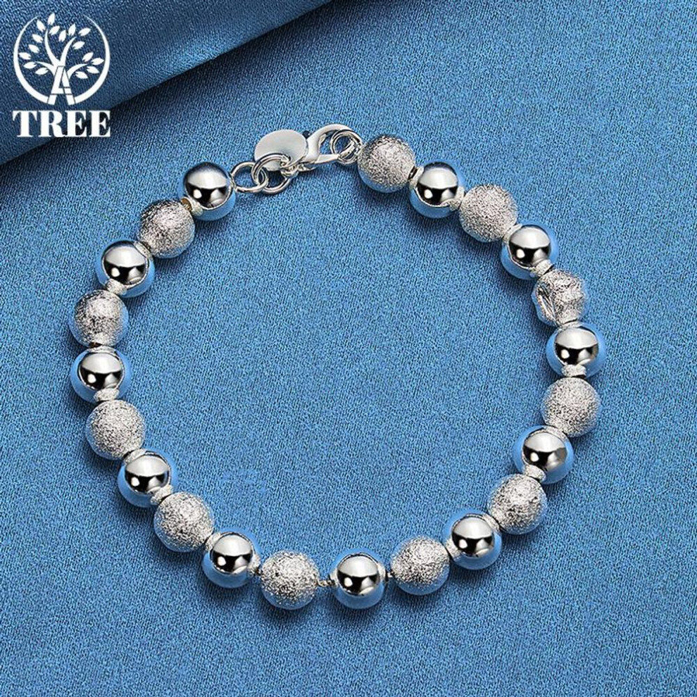(20cm) 925 Sterling Silver Smooth Matte 8mm Bead Chain Bracelet Jewelry