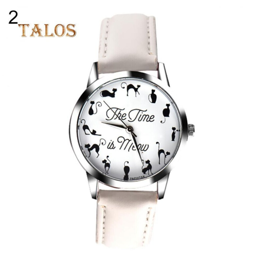 Maxpower (White) Novelty Cat Letter Dial Quartz Moment Faux Leather Band Couples Wrist Watch Trinket Decor White