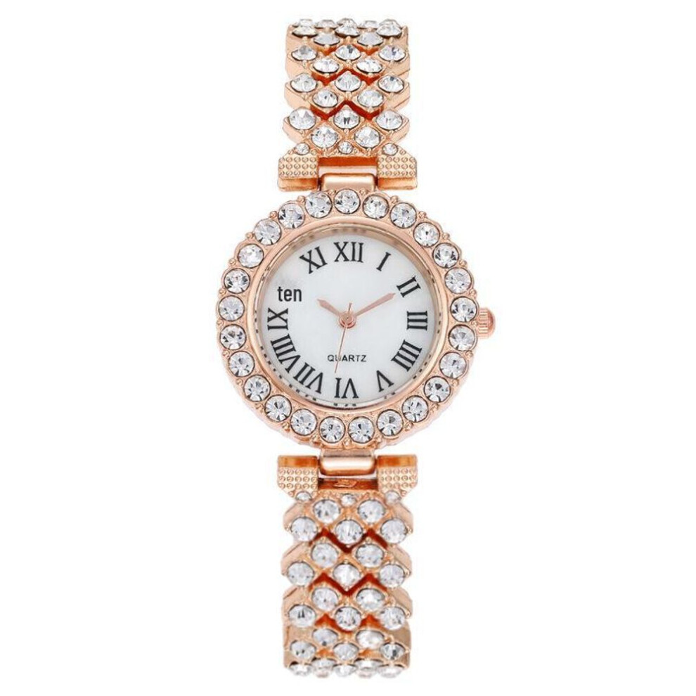 (rose gold) "fashion Roman Pattern Diamond Quartz Ladies Watch With Bracelet"