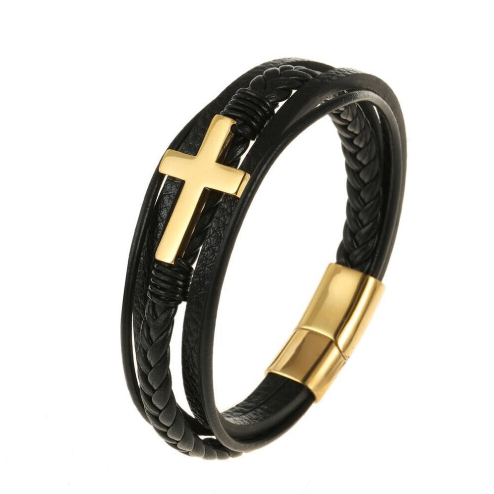 Maxpower (Gold) Charm Jewelry Handmade Weave Leather Cross Bracelet Men