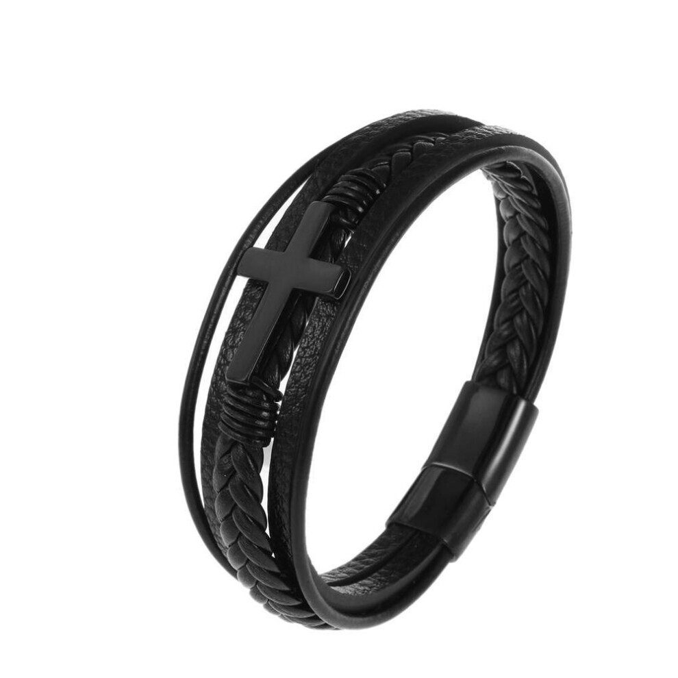 Maxpower (Black) Charm Jewelry Handmade Weave Leather Cross Bracelet Men