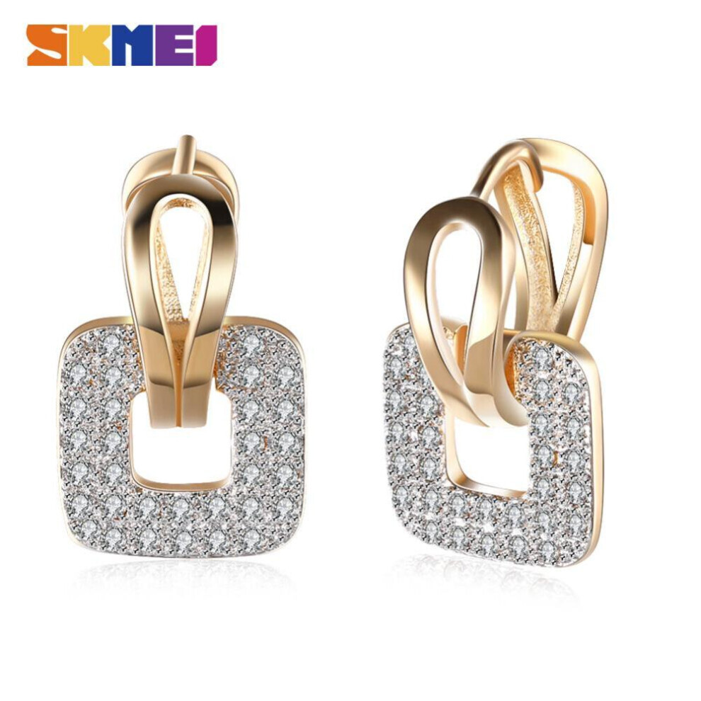 Maxpower (Brown) Skmei Fashion Square Zircon Earrings For Girls Popular Romantic Platinum Plated Ear Clip Brown,Silver