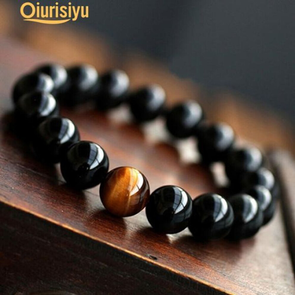 (10 mm) Unisex Retro Style Jewelry Agate Tiger Eye Beads Bangle Bracelet