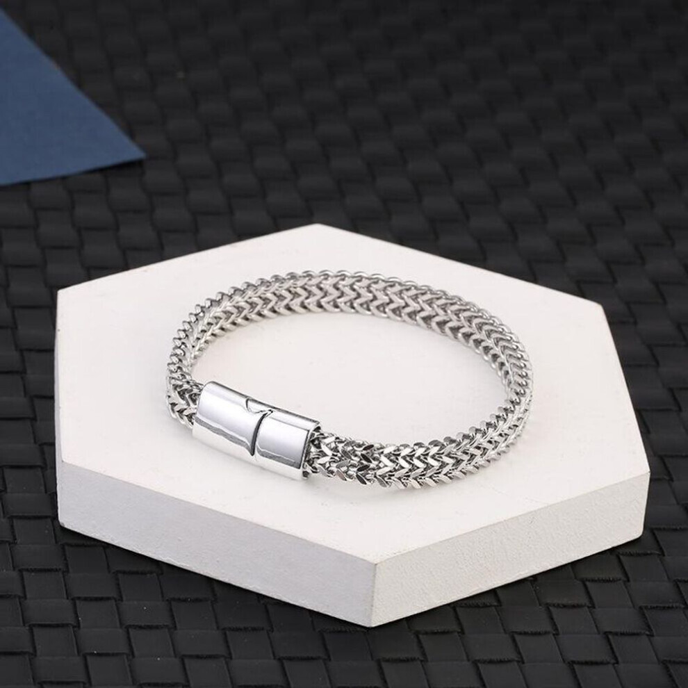 (silver, 23cm) Titanium Steel Snake Chain Magnetic Buckle Men Jewelry Bracelet Bangle Fashion Jewelry