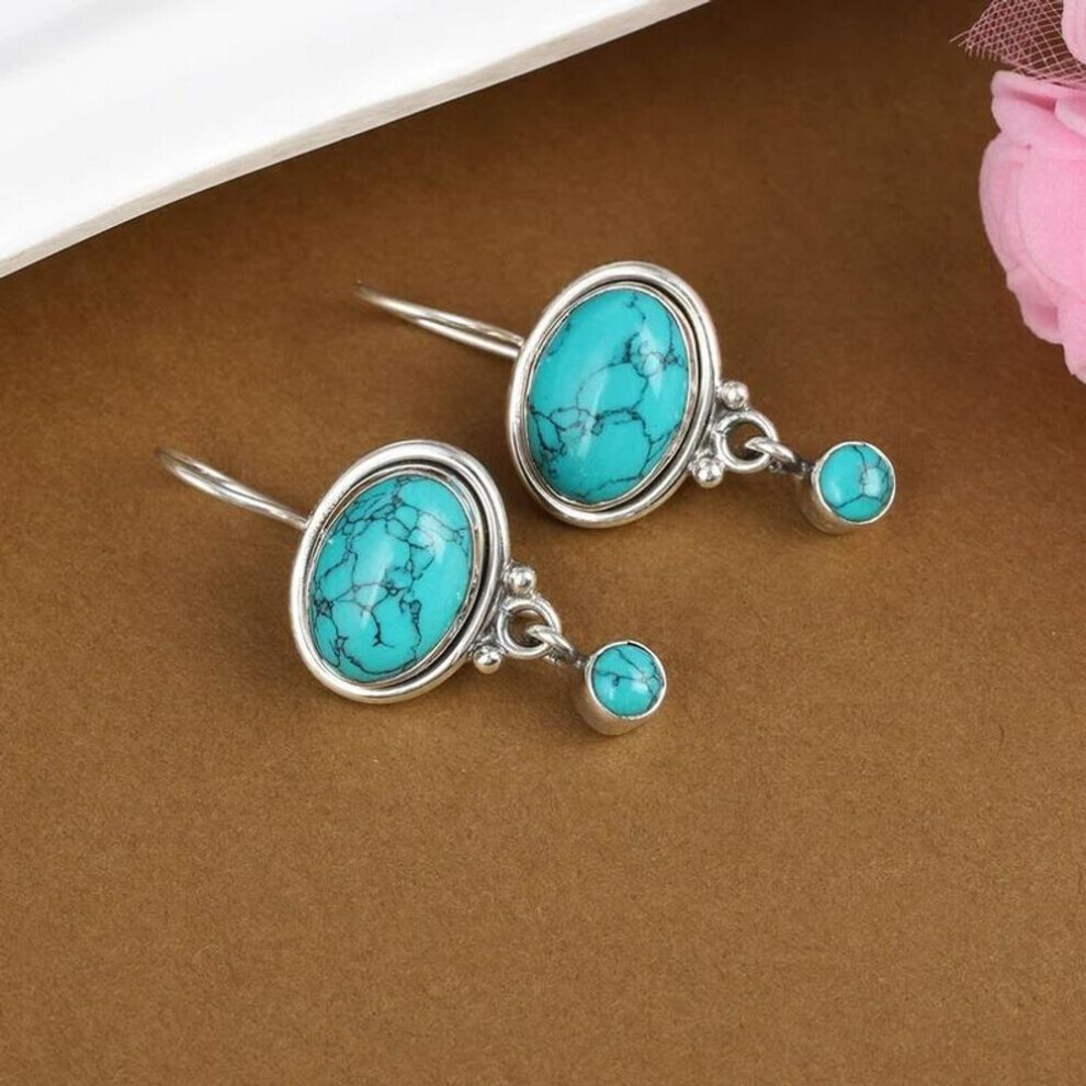 (silver) Ethnic Turquoise Earrings Vintage Boho Metallic Green Crystal Drop Earrings For Women Jewelry