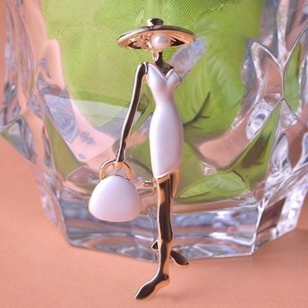 (White) Blucome Fashion Red Paris Girls Brooches Enamel Gold Color Plated Bag Ladies Brooch Pins For Scarf Accessories