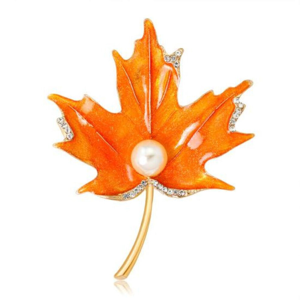 Maxpower (Orange) Exquisite Quality Diamond-Encrusted Maple Leaf Brooch, All-Match Ladies Corsage Orange