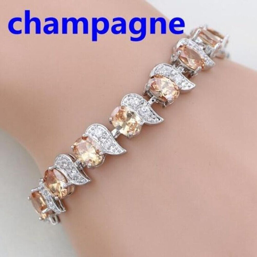 (champagne) Casual Mystic Sky Blue Cubic Zirconia White Cubic Zirconia Charm Bracelets For Women Fashion Bracelet