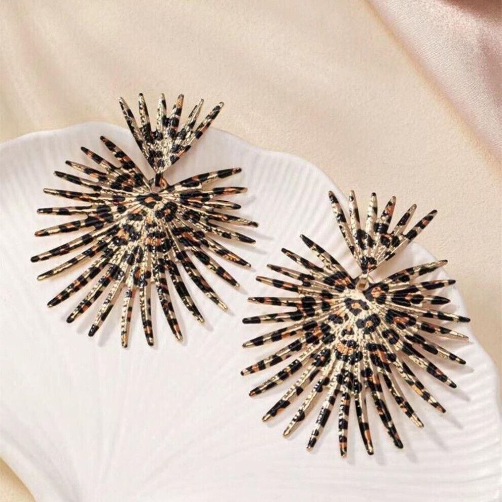 Maxpower (As The Picture) Punk Exaggerated Big Fans Earring For Women Vintage Leopard Print Geometric Designer Earring Gifts
