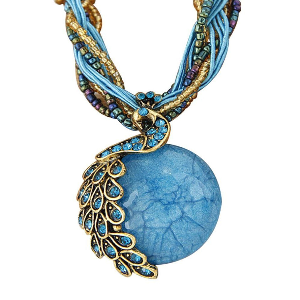 Maxpower (Blue) Peacock Necklace Gift Zricon Opal Bohemian Inlaid Pendant Blue