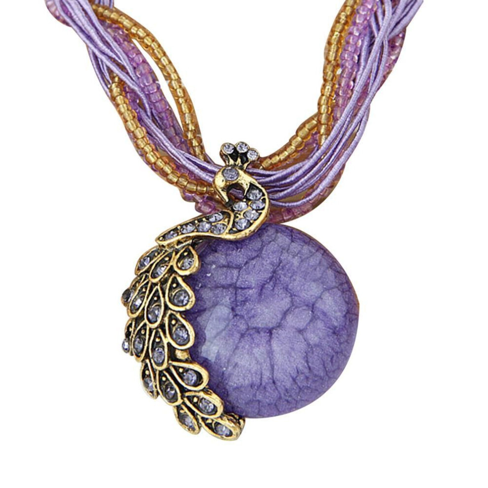 Maxpower (Purple) Peacock Necklace Gift Zricon Opal Bohemian Inlaid Pendant Purple