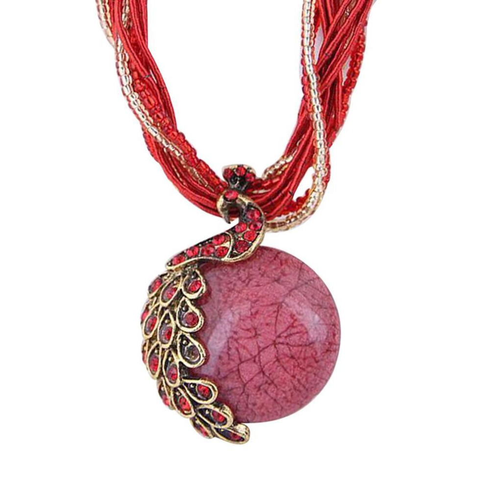 Maxpower (Red) Peacock Necklace Gift Zricon Opal Bohemian Inlaid Pendant Red
