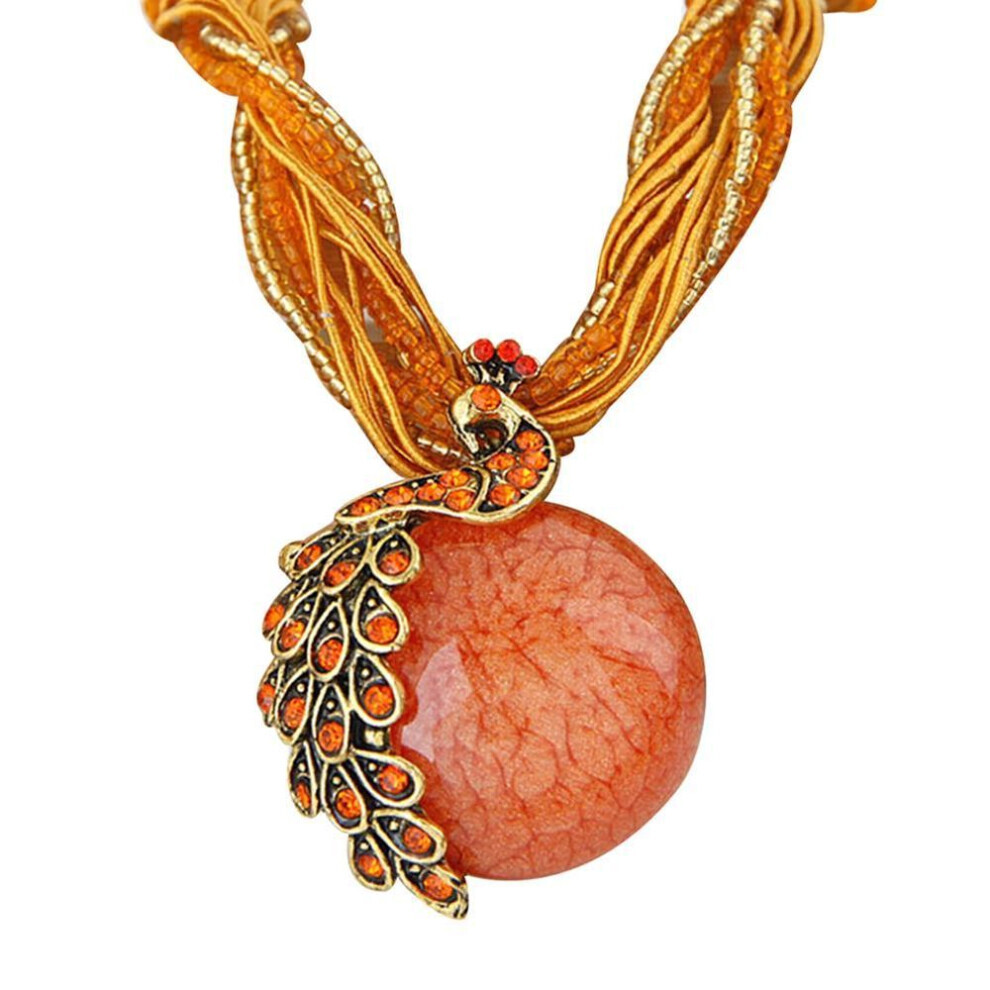 Maxpower (Orange) Peacock Necklace Gift Zricon Opal Bohemian Inlaid Pendant Orange