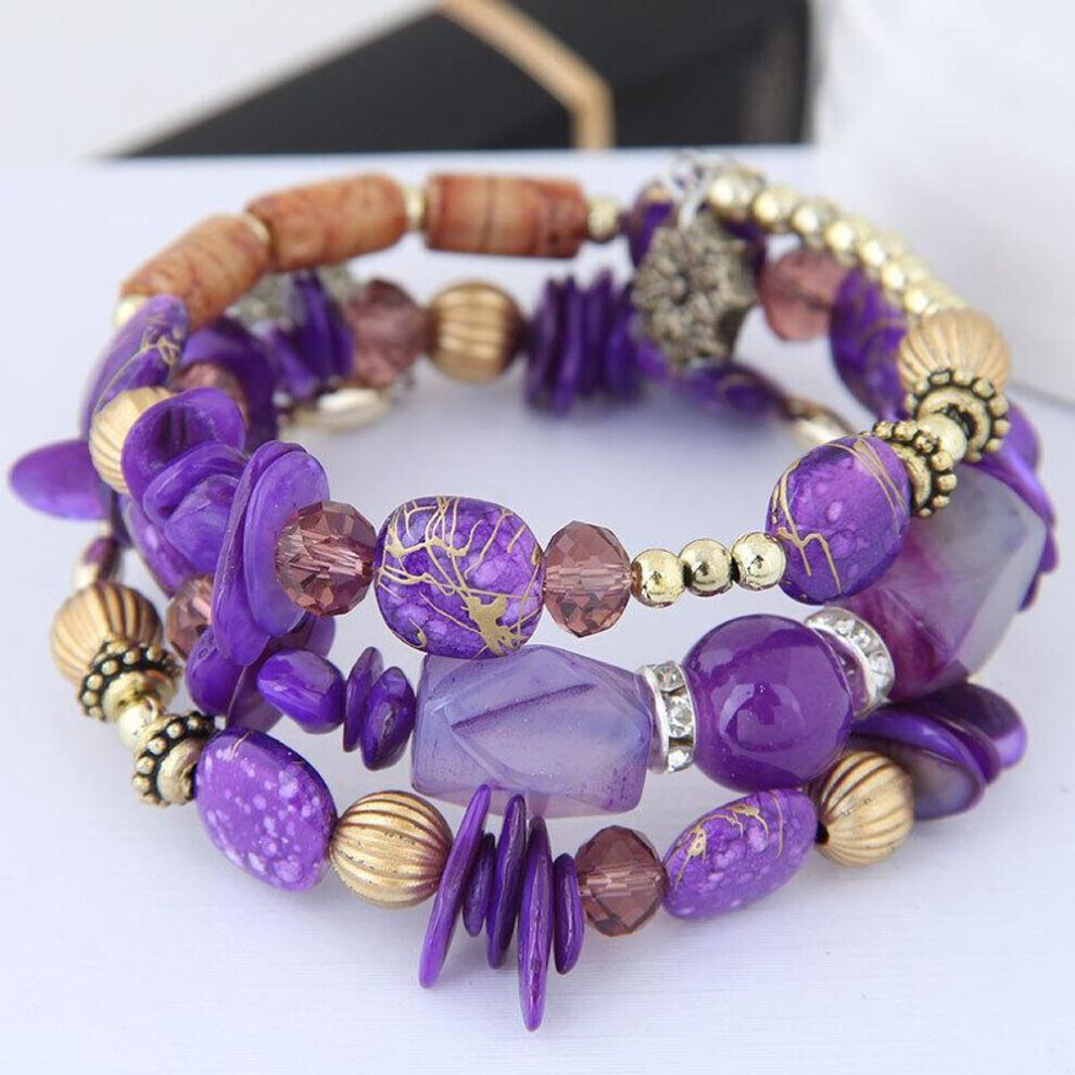 (purple) Bohemia Charm Beaded Bracelets Set For Women Vintage Handmade Alloy Beads Chain Bangle Bracelets Female Boho Party Jewelry