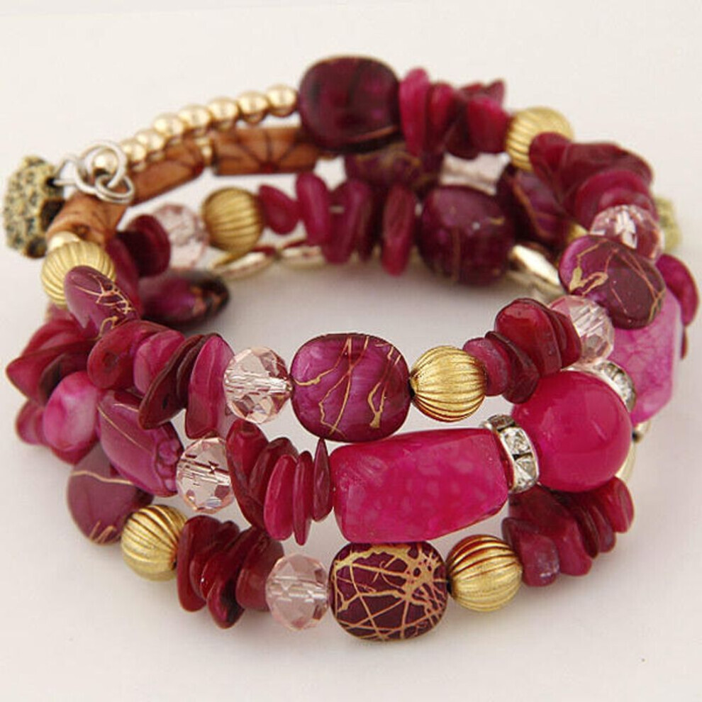 (red) Bohemia Charm Beaded Bracelets Set For Women Vintage Handmade Alloy Beads Chain Bangle Bracelets Female Boho Party Jewelry