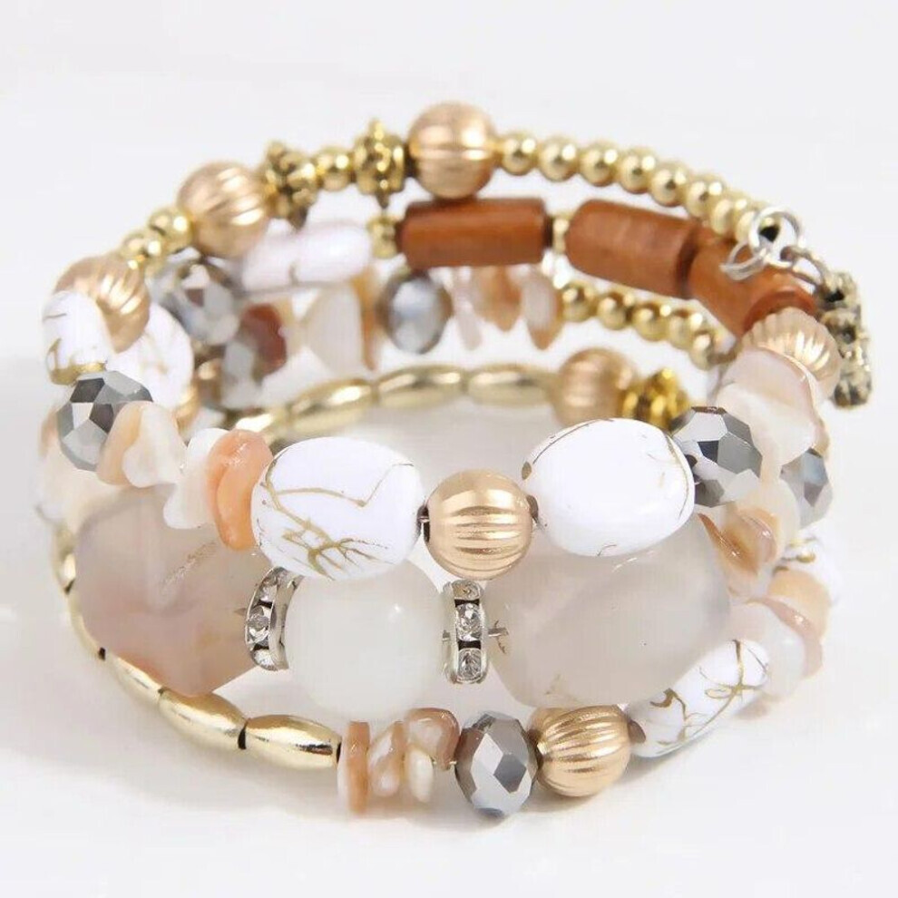 Maxpower (White) Bohemia Charm Beaded Bracelets Set For Women Vintage Handmade Alloy Beads Chain Bangle Bracelets Female Boho Party Jewelry