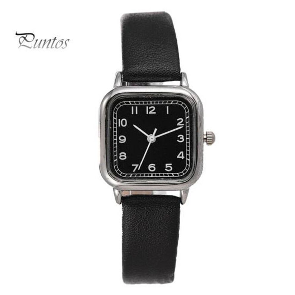 (black) Women Quartz Watch Square Dial Soft Faux Leather Strap Accurate Adjustable Pin Buckle Students Girls Wristwatch Fashion Jewelry Birthday Gift