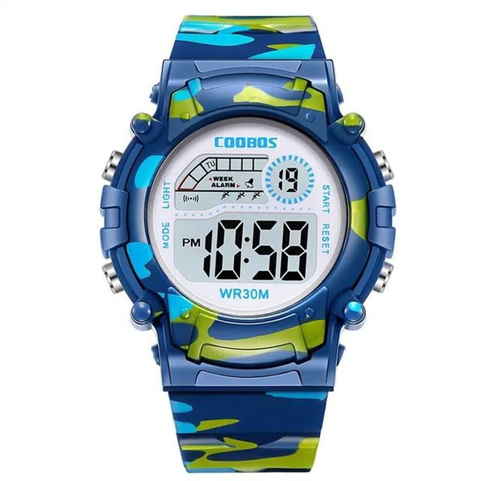 Maxpower (Blue) Camo Children's Electronic Watch Waterproof Multifunctional Outdoor Electronic Watch