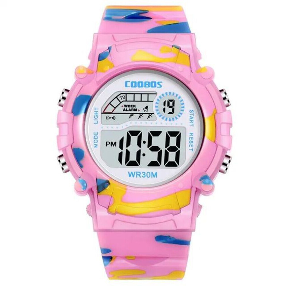 Maxpower (Pink) Camo Children's Electronic Watch Waterproof Multifunctional Outdoor Electronic Watch