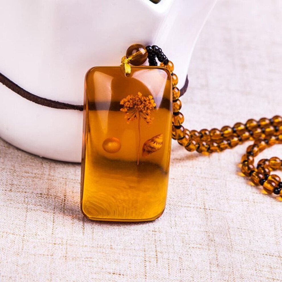 Maxpower (Square) 1Pc Amber Floation Brine Beeswax Beads Necklace Yellow