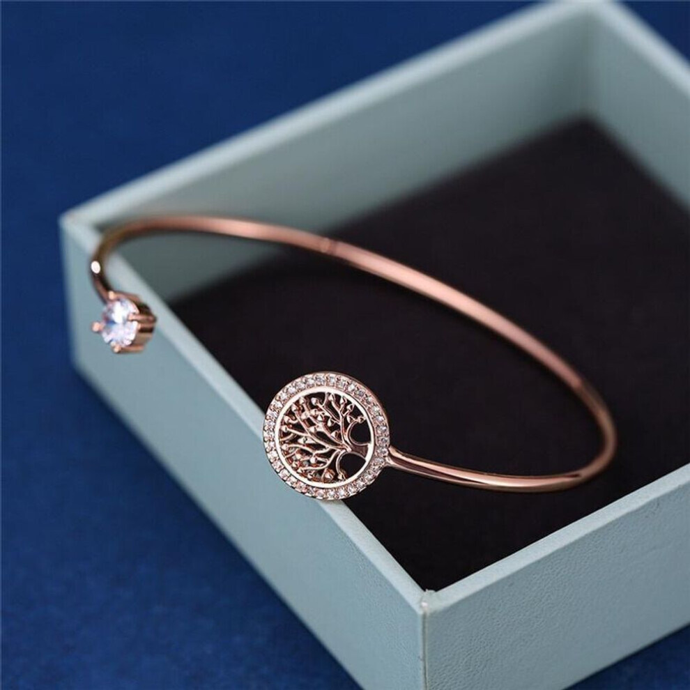 (rose gold) Luxury White Zircon Stone Bracelet Tree Of Life Adjustable Bracelets For Women Cute Wedding Bracelet
