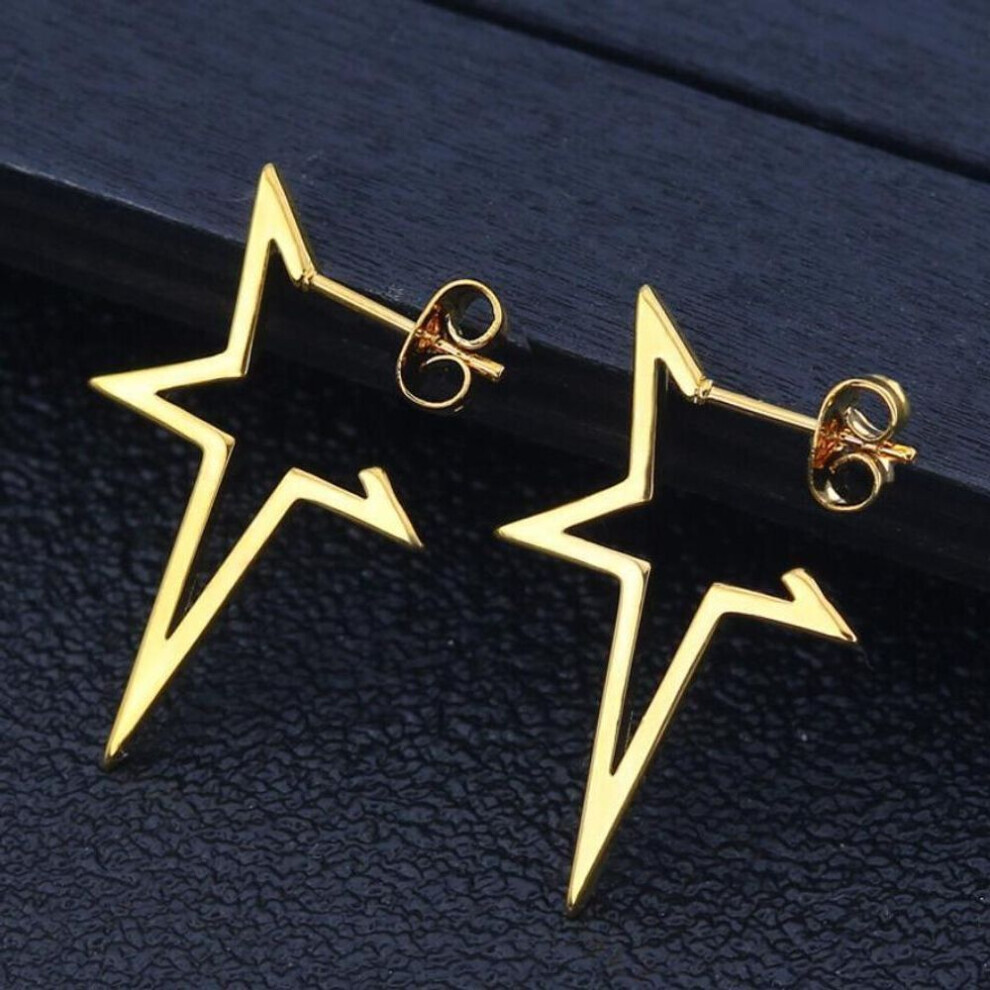 Maxpower (Gold) Hip-Hop Style Jewelry Open Star Shape Stainless Steel Earrings Gold