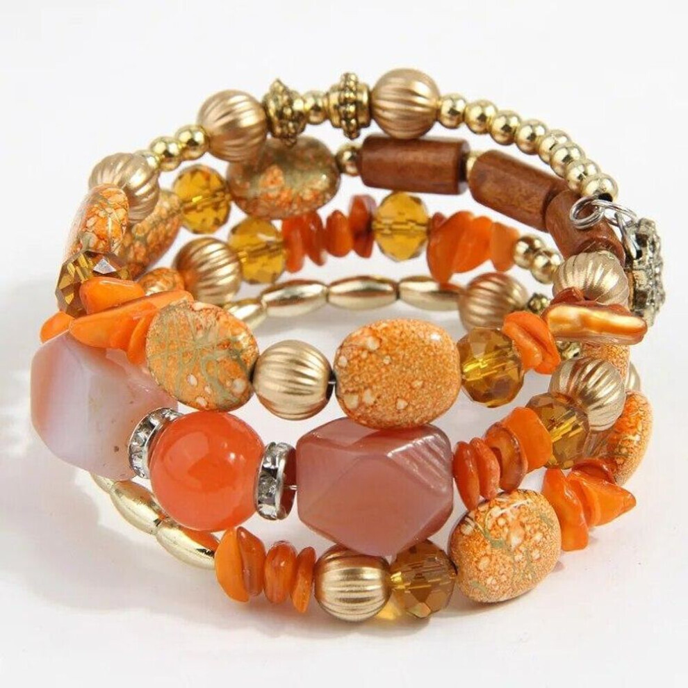(orange) Bohemia Charm Beaded Bracelets Set For Women Vintage Handmade Alloy Beads Chain Bangle Bracelets Female Boho Party Jewelry