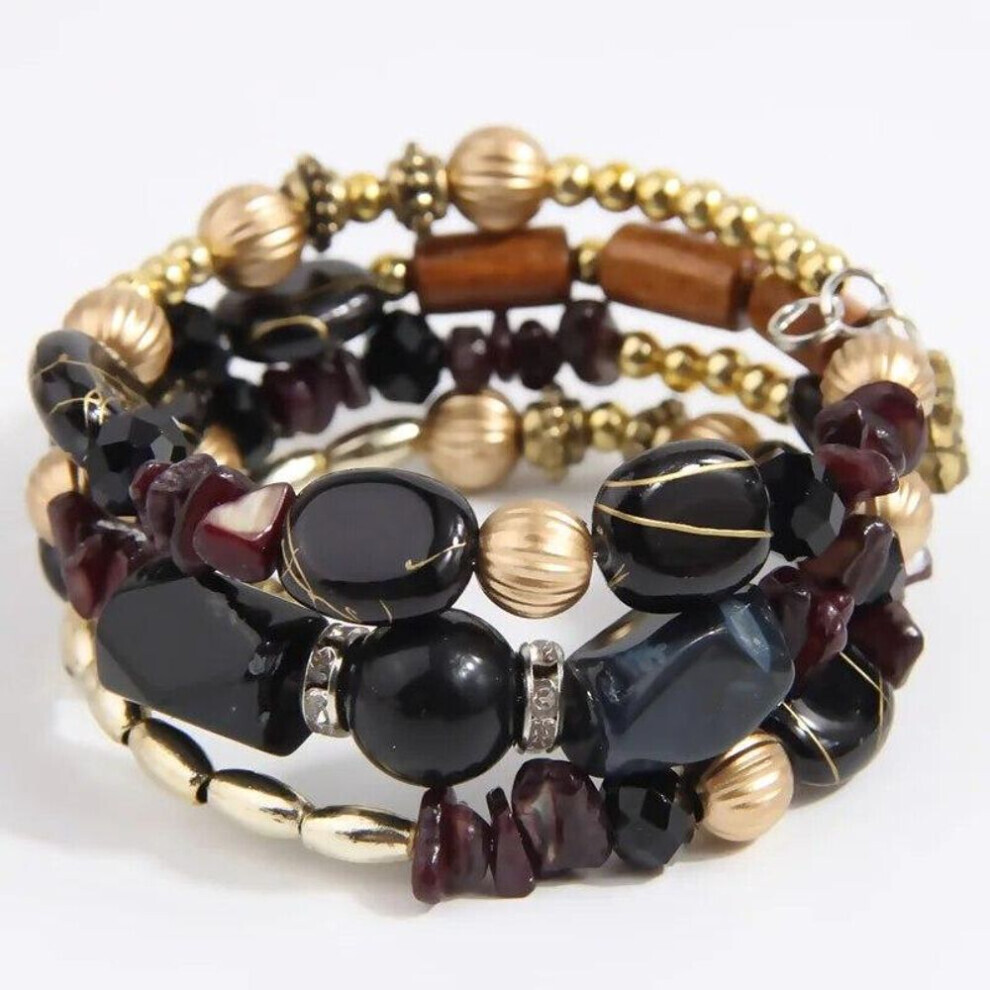 Maxpower (Black) Bohemia Charm Beaded Bracelets Set For Women Vintage Handmade Alloy Beads Chain Bangle Bracelets Female Boho Party Jewelry