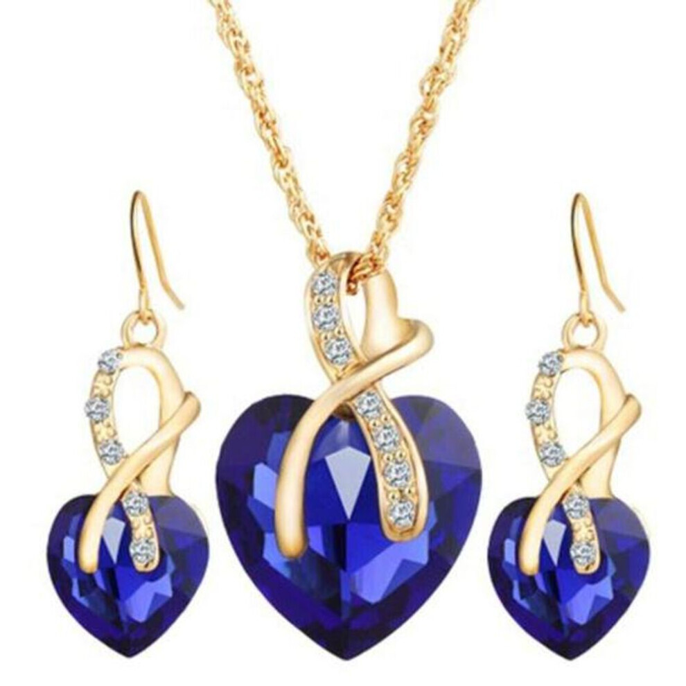 (blue) 1 Set Women Necklace Set Exquisite Decoration Women Popular Lightweight Sparkling Choker Necklace Earrings For Prom