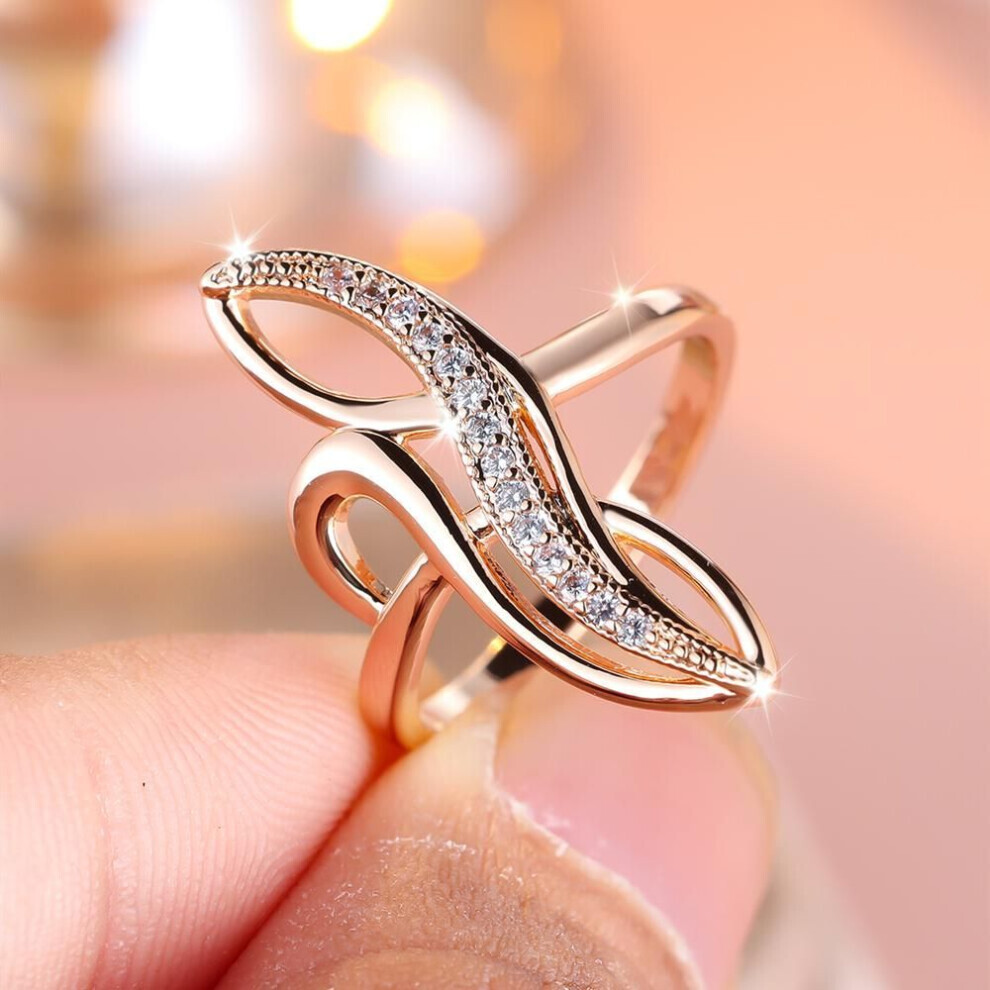 (rose gold, 6) Geometric White Zircon Rings For Women Elegant Rose Gold Color Wedding Party Rings Fashion Fine Jewelry