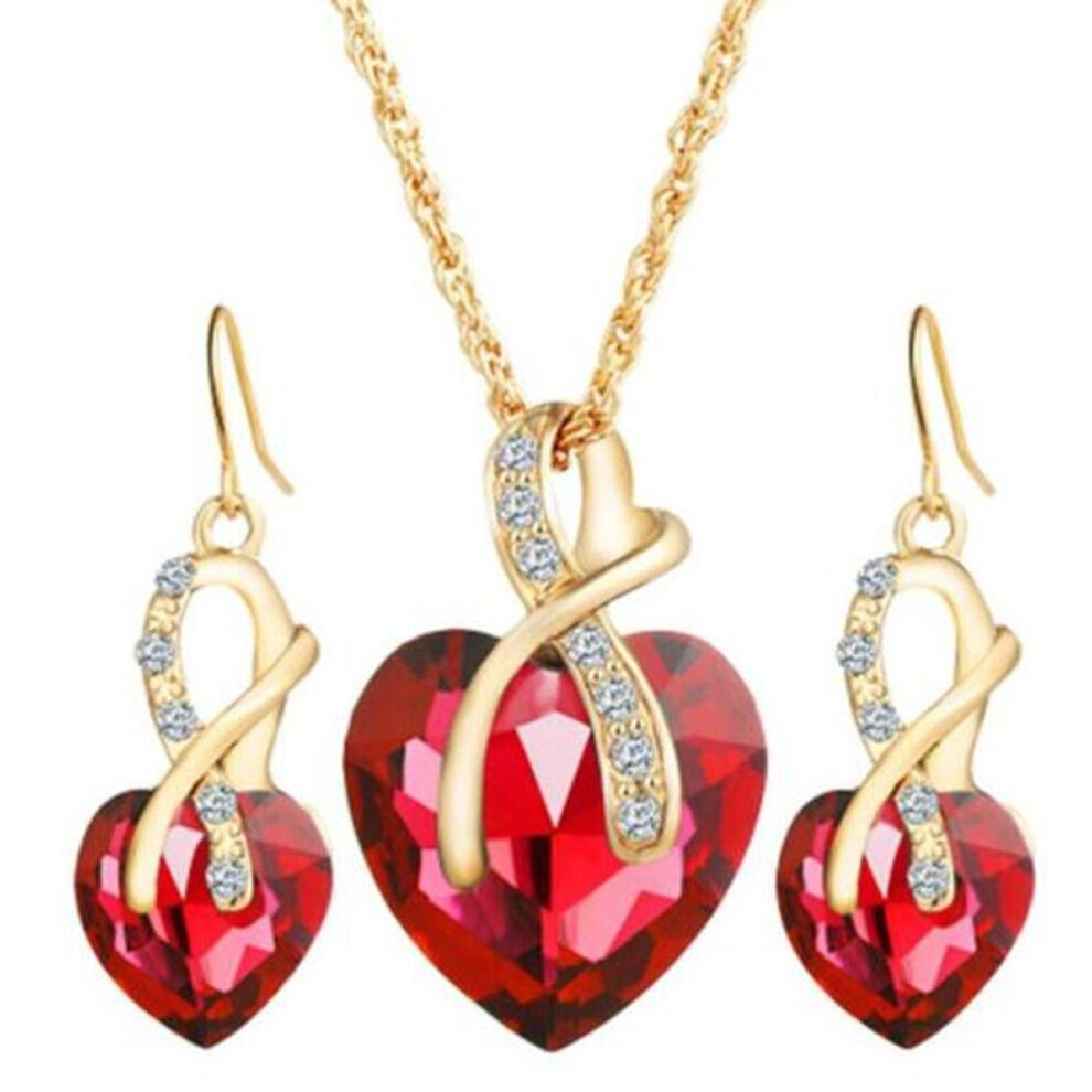 (red) 1 Set Women Necklace Set Exquisite Decoration Women Popular Lightweight Sparkling Choker Necklace Earrings For Prom