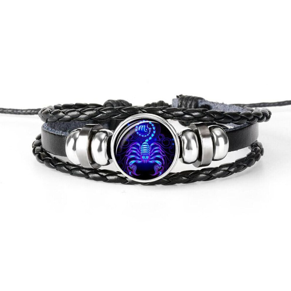 Maxpower (As The Picture, Scorpio) 12 Constellation Handmade Leather Bracelet Woven Multi-Layer Punk Twelve Zodiac Couple Bracelet