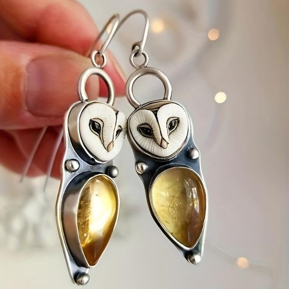 (gold) Vintage Owl Design Synthetic Gems Inlaid Dangle Earrings Bohemian Party Style Alloy Jewelry Creative Female-image-OPC-PG8JVHW-NEW