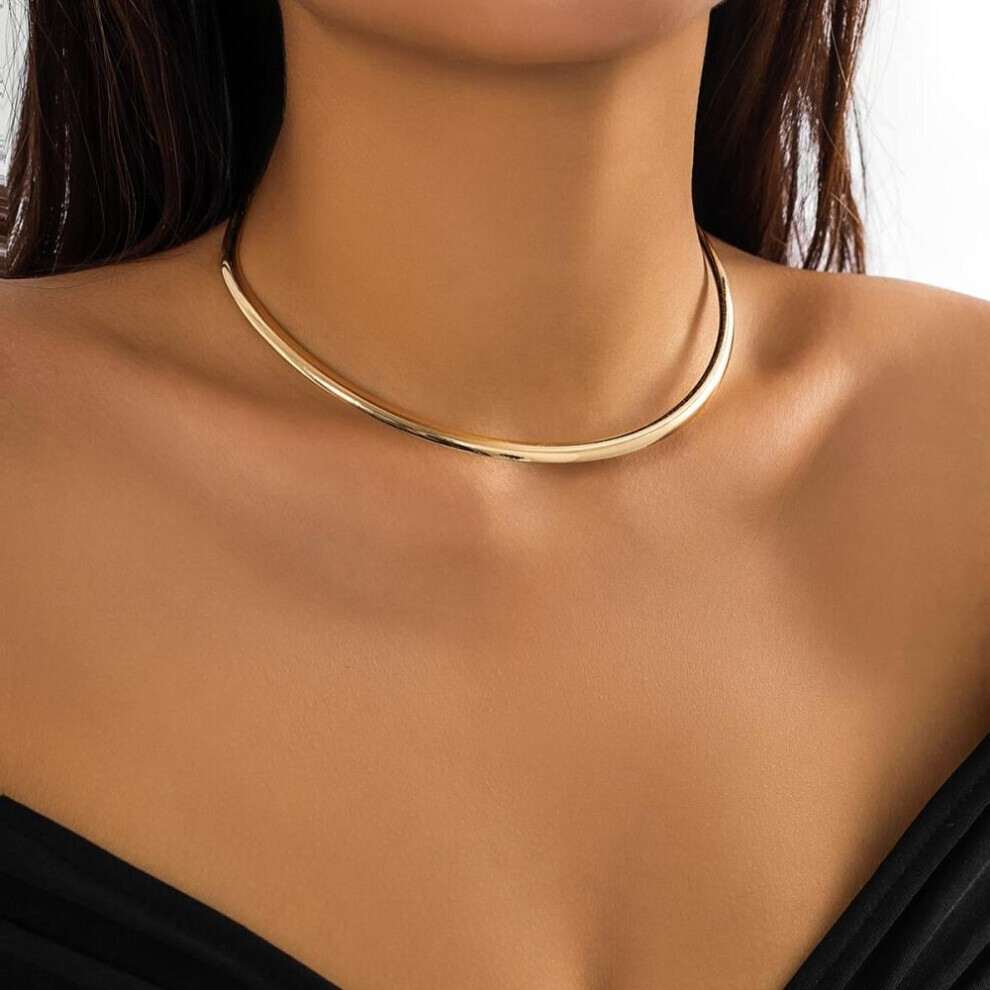 Maxpower (Gold) Metal Round Torques Choker Necklace For Women Simple Color Collar Necklace Party Jewelry Gift Gold