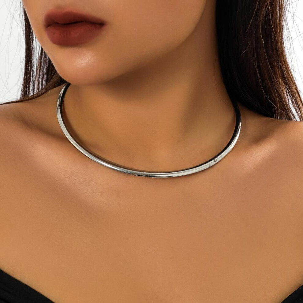 Maxpower (Silver) Metal Round Torques Choker Necklace For Women Simple Gold Color Collar Necklace Party Jewelry Gift Silver,Gold