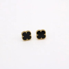 (black) Titanium Steel Four-leaf Clover Earrings Personalised Ins Netroots Wind Jittering The Same Paragraph Women's Earrings