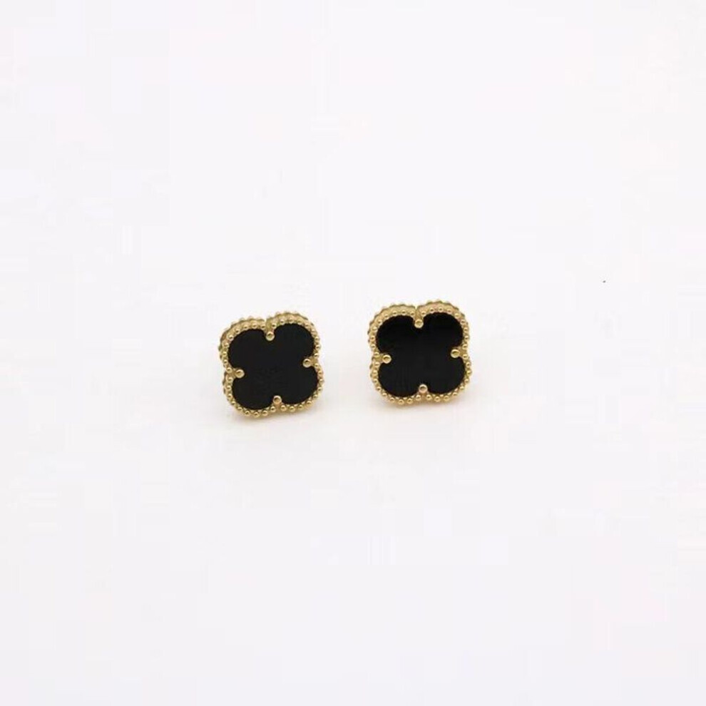 Maxpower (Black) Titanium Steel Four-Leaf Clover Earrings Personalised Ins Netroots Wind Jittering The Same Paragraph Women's Earrings Black