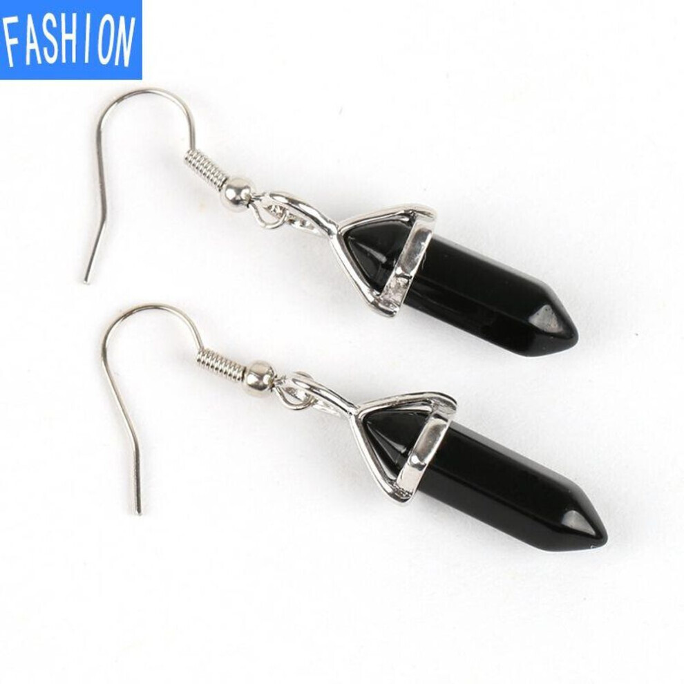 Maxpower (Blackonyx) European And American Popular Classic Earrings Natural Crystal Semi Gem Pendant In Hexagonal Prism Bullet Head Earrings