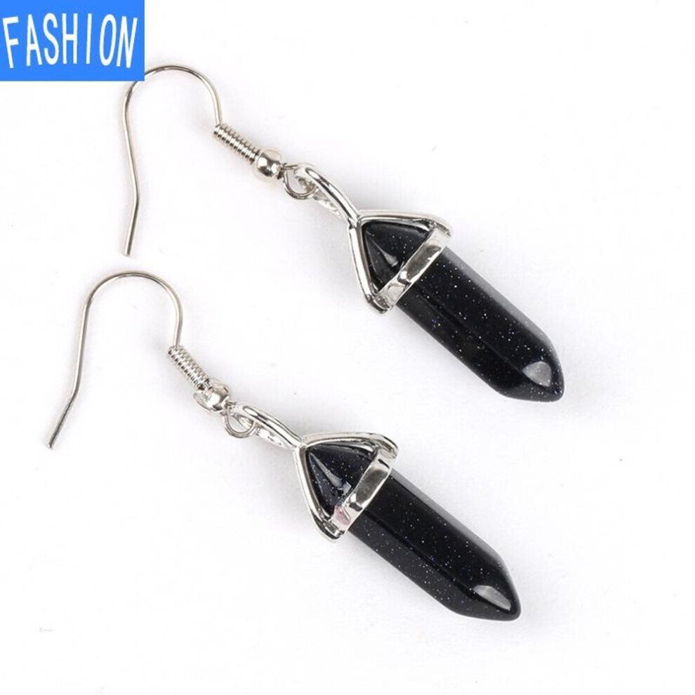 Maxpower (Bluesand) European And American Popular Classic Earrings Natural Crystal Semi Gem Pendant In Hexagonal Prism Bullet Head Earrings Blue