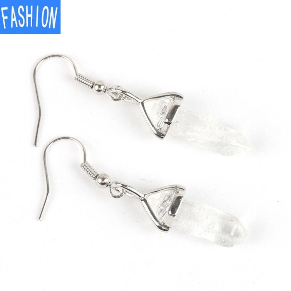 Maxpower (Clearquartz) European And American Popular Classic Earrings Natural Crystal Semi Gem Pendant In Hexagonal Prism Bullet Head Earrings Clear