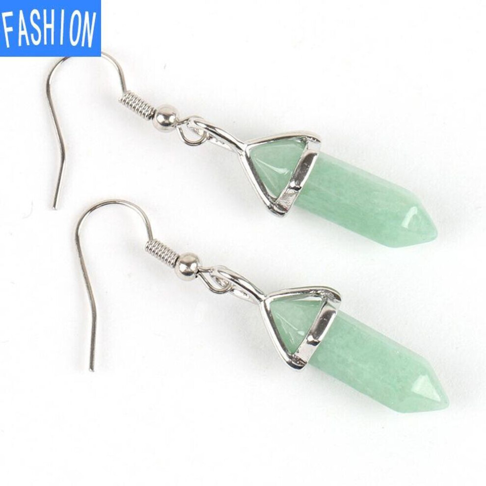 Maxpower (Greenaventurine) European And American Popular Classic Earrings Natural Crystal Semi Gem Pendant In Hexagonal Prism Bullet Head Earrings