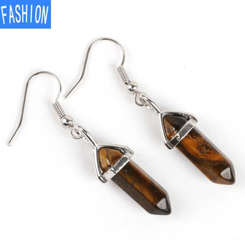 Maxpower (Tigereye) European And American Popular Classic Earrings Natural Crystal Semi Gem Pendant In Hexagonal Prism Bullet Head Earrings Not,Specified
