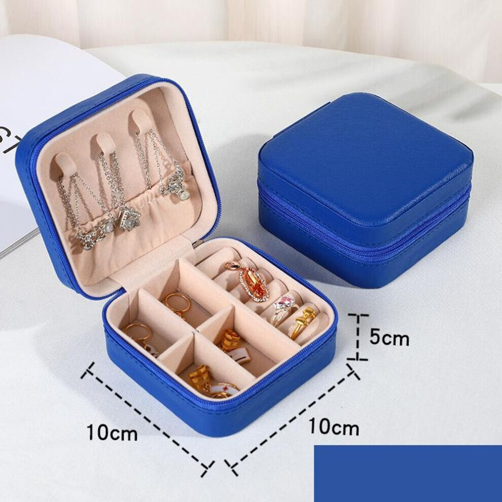 (blue) Jewelry Organizer Display Travel Jewelry Case Boxes Portable Locket Necklace Jewelry Box Leather Storage Earring Ring Holder