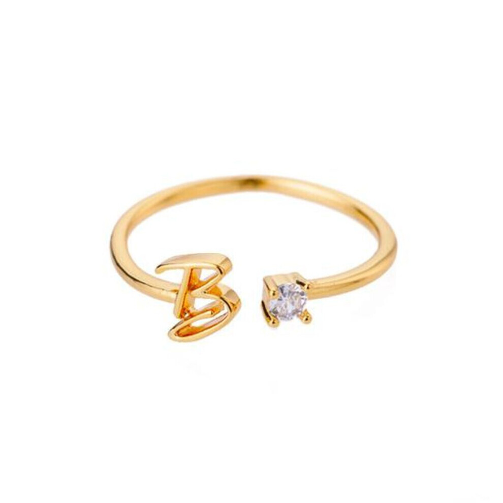 Maxpower (Golden, B) Adjustable Electroplating Smooth Rhinestone Geometric Dress Up Jewelry Rhinestone Alphabet 26 Letter Gold