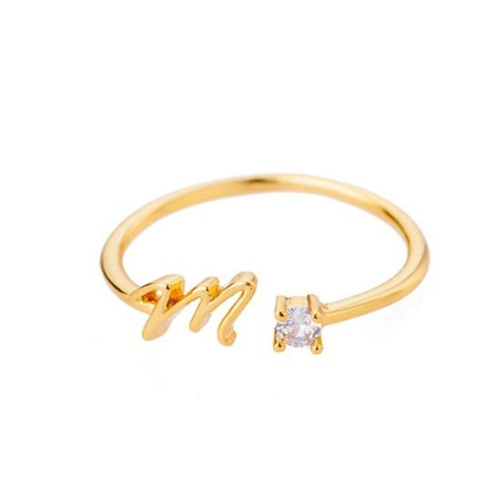 Maxpower (Golden, M) Adjustable Electroplating Smooth Rhinestone Geometric Dress Up Jewelry Rhinestone Alphabet 26 Letter Gold