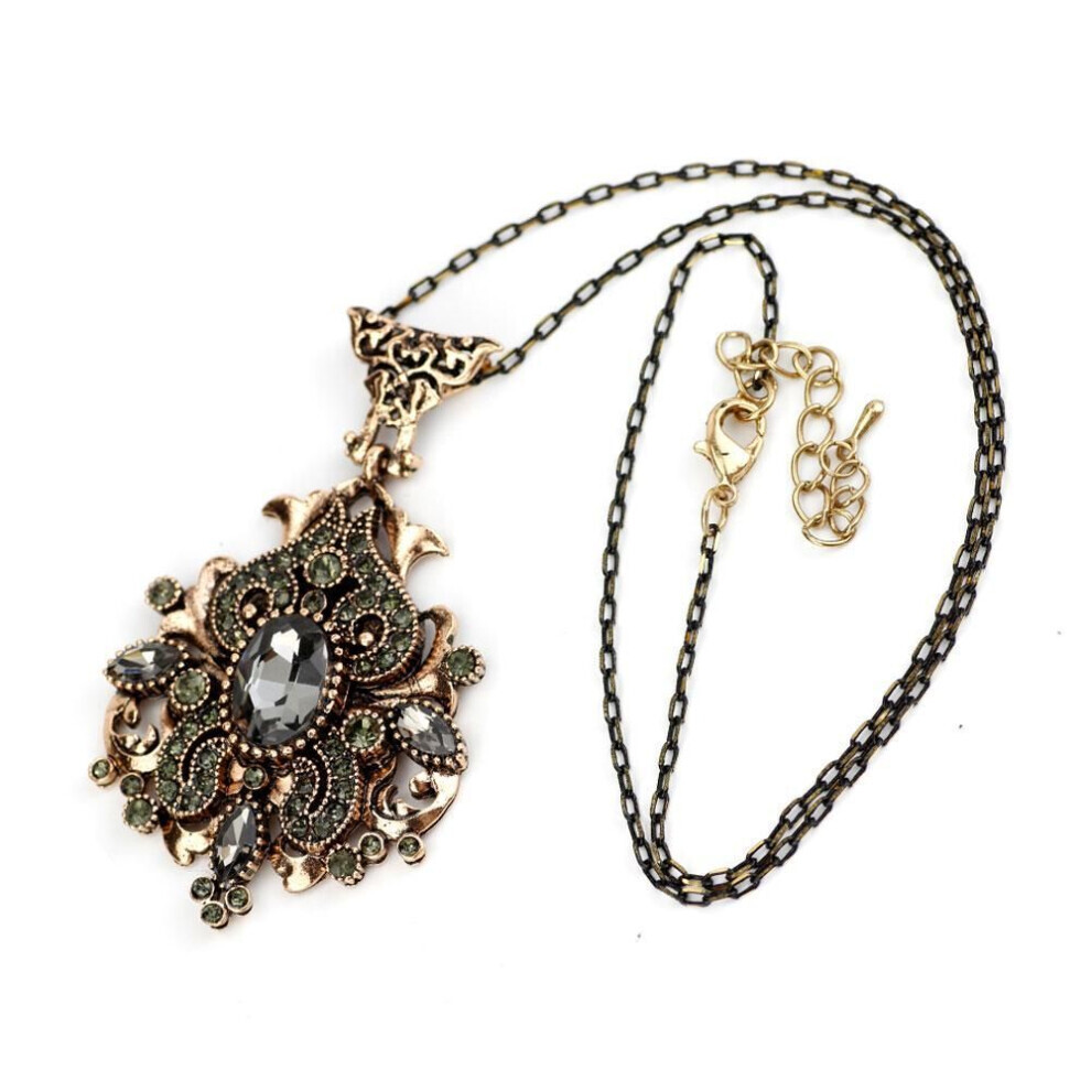 Maxpower (Grey) Sunspicems Vintage Grey Crystal Necklace For Women Turkish Antique Gold Color Pendant Necklace Ethnic Wedding Jewelry Gift
