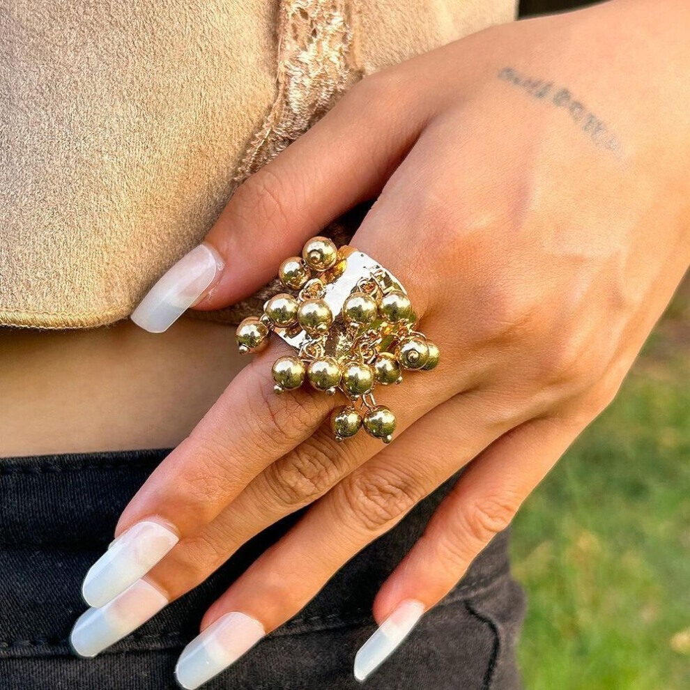 Maxpower (, Ring 0796K1) European And American Retro Palace Malachite Geometric Open Ring Gold