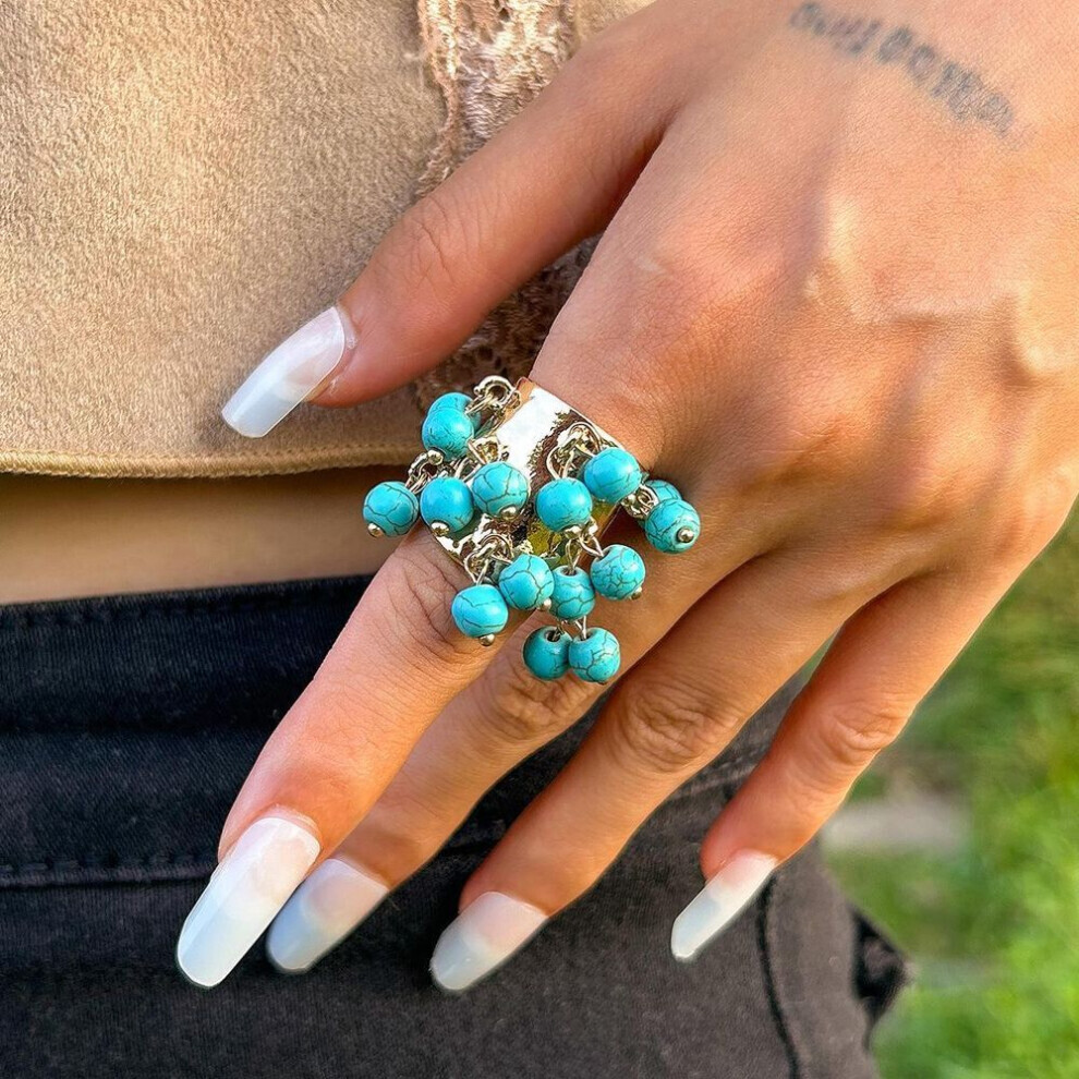 Maxpower (, Ring 0796K4) European And American Retro Palace Malachite Geometric Open Ring Blue